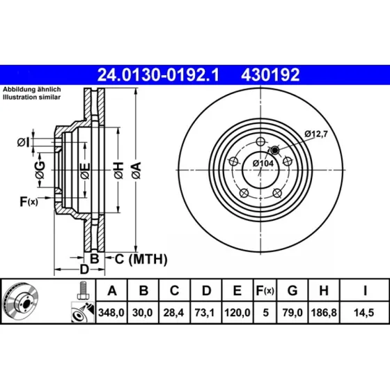 ATE Bremseskive 24.0130-0192.1 for BMW 3-serie & X1