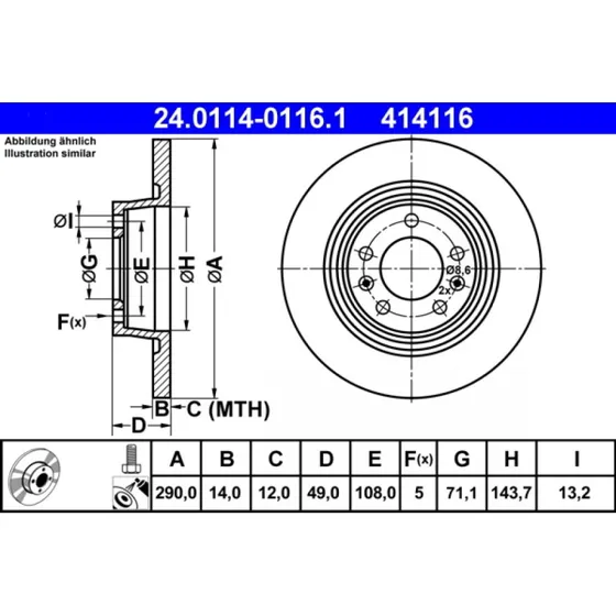 ATE Bremseskive 24.0114-0116.1