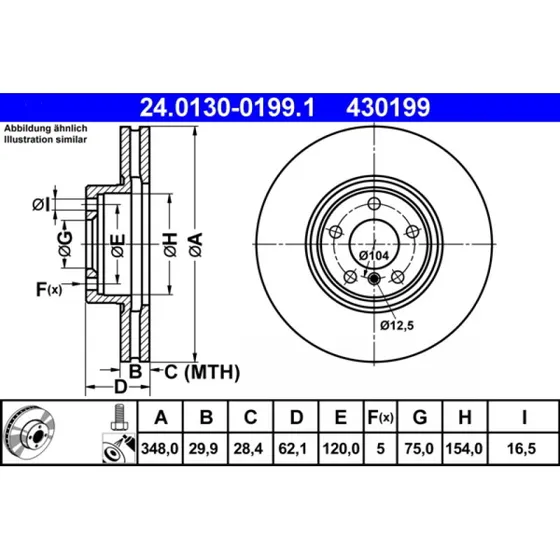ATE Bremseskive 24.0130-0199.1 for BMW X5/X6 (ventileret, højkarboniseret)
