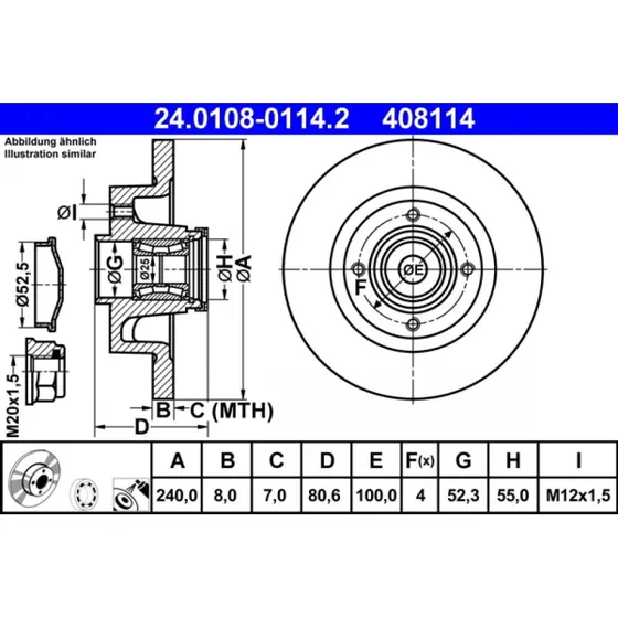 ATE Bremseskive 24.0108-0114.2 for Renault Clio III, Mégane II
