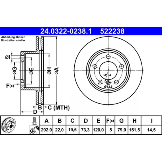 ATE PowerDisc Bremseskive 24.0322-0238.1 til BMW