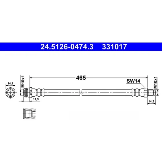 ATE Bremseslange 24.5126-0474.3 for Mercedes-Benz A/B-Class