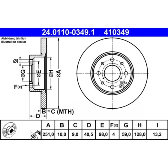 ATE Bremseskive 24.0110-0349.1 for Alfa Romeo Mito