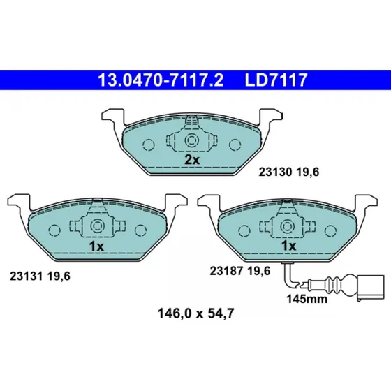 ATE Bremseklodser 13.0470-7117.2 Ceramic til VW, Audi, Skoda