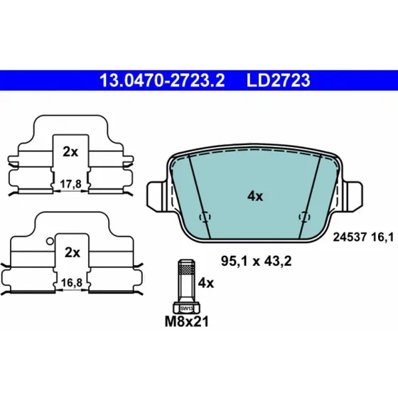 ATE Bremseklodser 13.0470-2723.2 for Ford Focus II, Kuga I, Mondeo IV