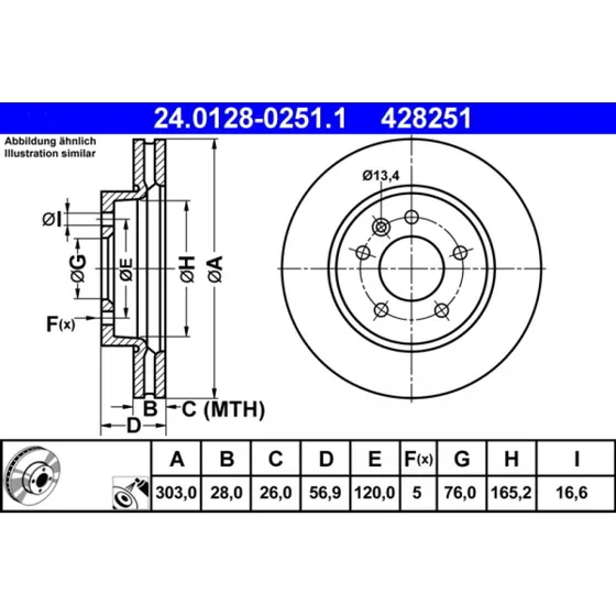 ATE Bremseskive 24.0128-0251.1 til VW Amarok
