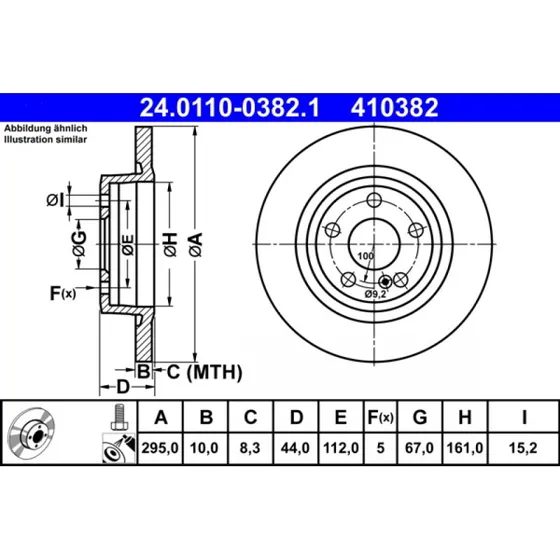 ATE Bremseskive 24.0110-0382.1 til Mercedes-Benz