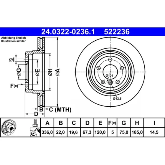 ATE PowerDisc Bremseskive 24.0322-0236.1, ventileret, 336 mm