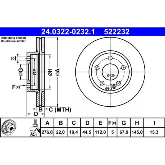 ATE Bremseskive 24.0322-0232.1 for Mercedes-Benz