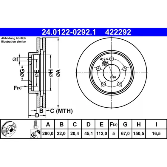 ATE Bremseskive 24.0122-0292.1 for BMW & MINI