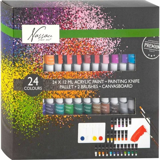 Nassau Fine Art Akrylmalingsæt 24x12ml, 24 Farver