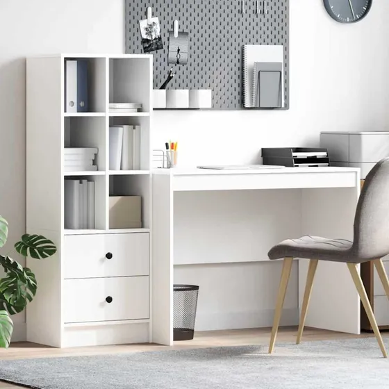 Hvid skrivebord med opbevaring og hylde, 100 x 50 x 76 cm
