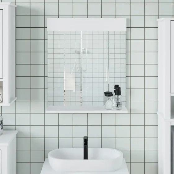 vidaXL BERG badeværelsesspejl med hylde 60x12x70 cm hvid massivt fyrretræ