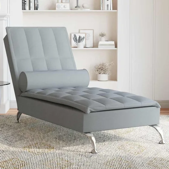 vidaXL Chaiselong med Massage og Pude Stof, Lysegrå
