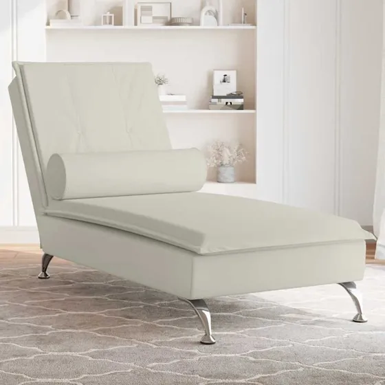 vidaXL Chaiselong med Massage i Fløjl, Creme