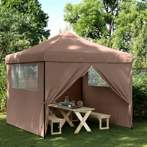 vidaXL foldbart pop-up festtelt med 4 sidevægge brun