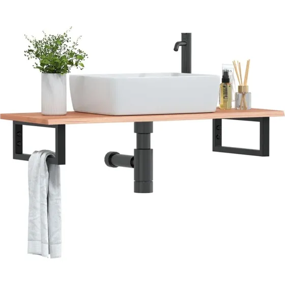 vidaXL Badeværelseshylde Stål & Massivt Egetræ Lysebrun, 100 x 40 x 2 cm