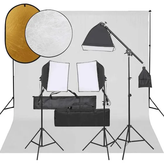 vidaXL Fotostudiesæt med Softbox, Baggrund og Reflektor