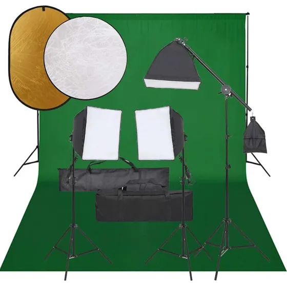 vidaXL Fotostudiesæt med Softbox, Baggrund og Reflektor