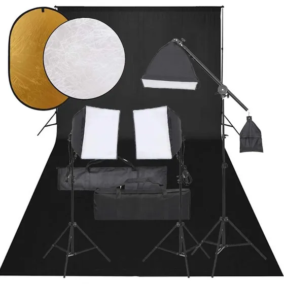 vidaXL Fotostudiesæt med Softbox, Baggrund og Reflektor