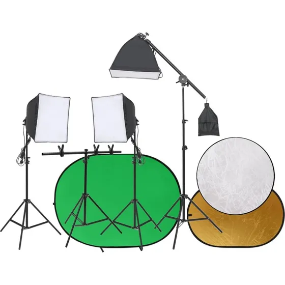 vidaXL Fotostudiesæt med Softbox, Baggrund og Reflektor