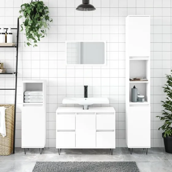 Hvid badeværelsesskab 80x33x60 cm konstrueret træ