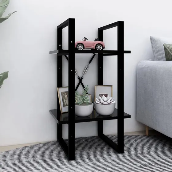 Bogreol Med 2 Hylder 40x30x70 cm Sort - Konstrueret Træ