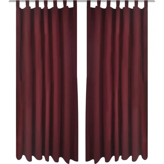 Gardiner i mikro-satin med løkker 2 stk. 140 x 225 cm bordeaux-rød