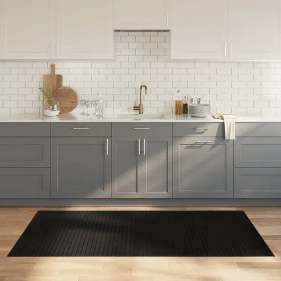 vidaXL Gulvtæppe 100x200 cm Bambus Sort