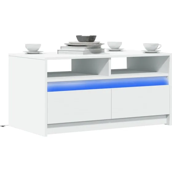 vidaXL sofabord med LED-lys, konstrueret træ, hvid