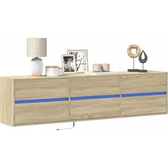vidaXL Væghængt TV-Bord 180x31x45 cm Sonoma-Eg med LED