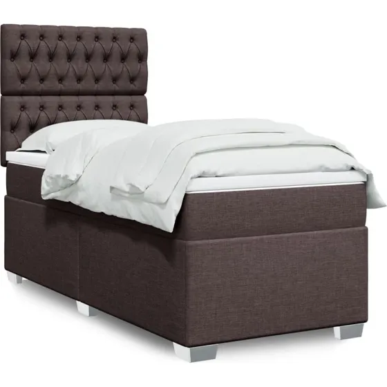 vidaXL Kontinentalseng 90x200 cm mørkebrun med pocketmadras