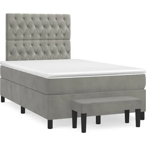 vidaXL Kontinentalseng 120x190 cm med Madras i Lysegrå Velour