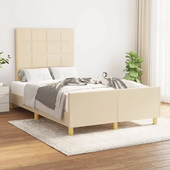 vidaXL Sengeramme 120x190 cm Creme Stof med Justerbar Hovedgærde