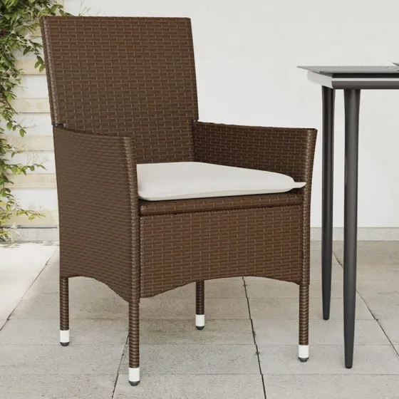 Havestole Med Hynder Polyrattan Brun - Hvid / Armlæn i Rattan