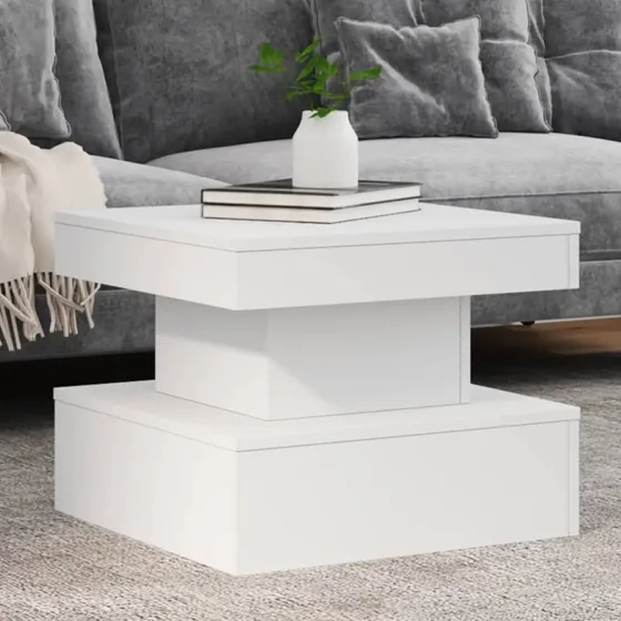 Sofabord med LED-lys 50x50x40 cm, brun