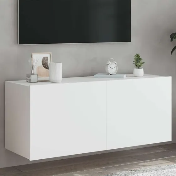 vidaXL Væghængt TV-Bord 100x35x41 cm med LED-lys Hvid