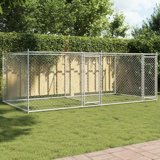 vidaXL Hundegård 4x2x1,5 m galvaniseret stål grå