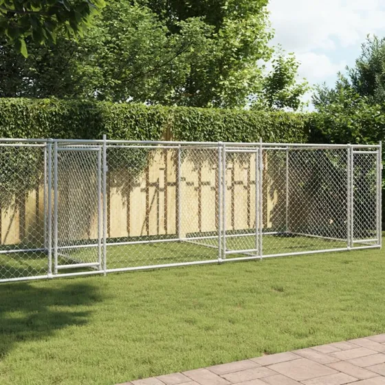 vidaXL Hundegård 8x2x1,5 m galvaniseret stål grå
