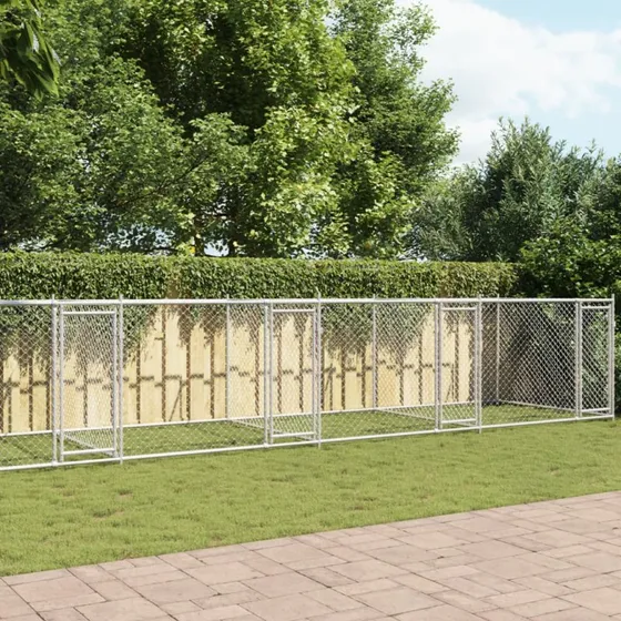 vidaXL Hundegård 10x2x1,5 m galvaniseret stål grå