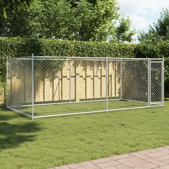 vidaXL Hundegård 4x2x1,5 m galvaniseret stål grå