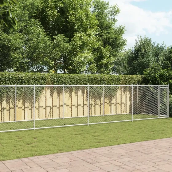 vidaXL Hundegård 10x2x1,5 m galvaniseret stål grå