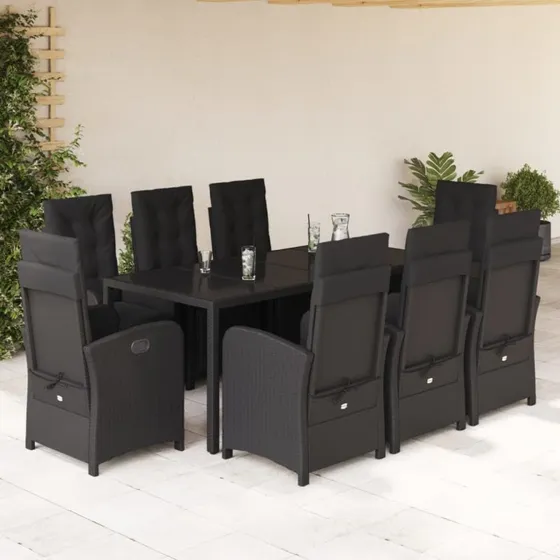 Haven 9-deles spisebordssæt med hynder i polyrattan – Grå, 90 cm