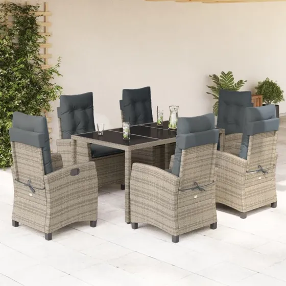 Rattan Home Grå Spisebordssæt 7 Dele, 90 cm, Uden Fodskammel
