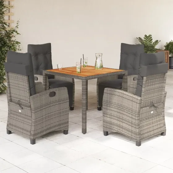 Lumina Spisebordssæt 5 Dele Grå 90 cm med Polyrattan