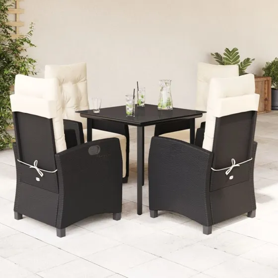 vidaXL 5-deligt spisebordssæt med hynder, polyrattan sort, 80 cm