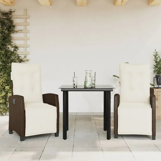 vidaXL 3-deligt spisebordssæt med polyrattan, brun, 80 cm
