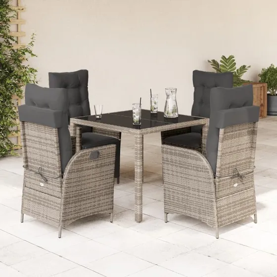 Havemøbler Grå 5-dels spisebordssæt med polyrattan, 90x90x75 cm