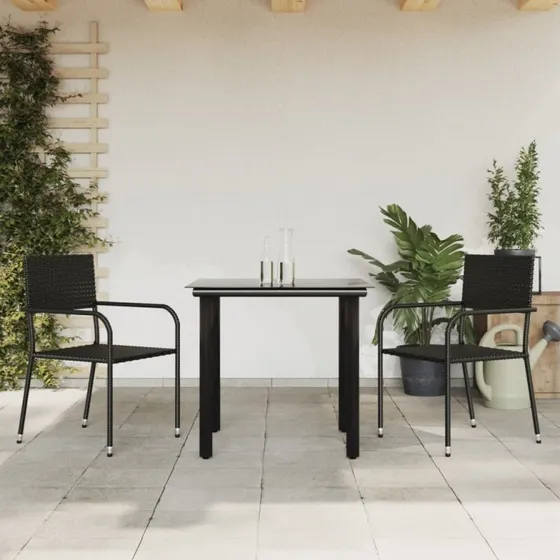 vidaXL 3-delssæt polyrattan og stål, sort