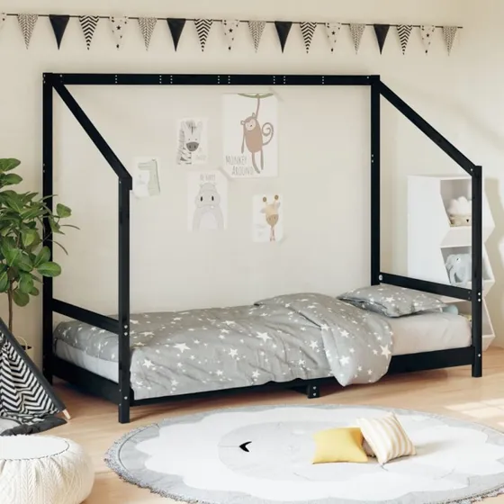vidaXL sengeramme 90x200 cm massivt fyrretræ sort